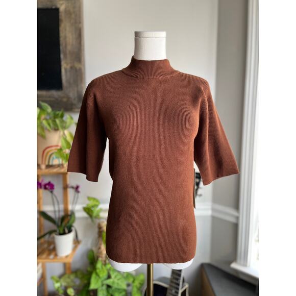 Vintage Y2K NWT Brown Mockneck Cotton Sweater Blouse Size Medium - Picture 1 of 5